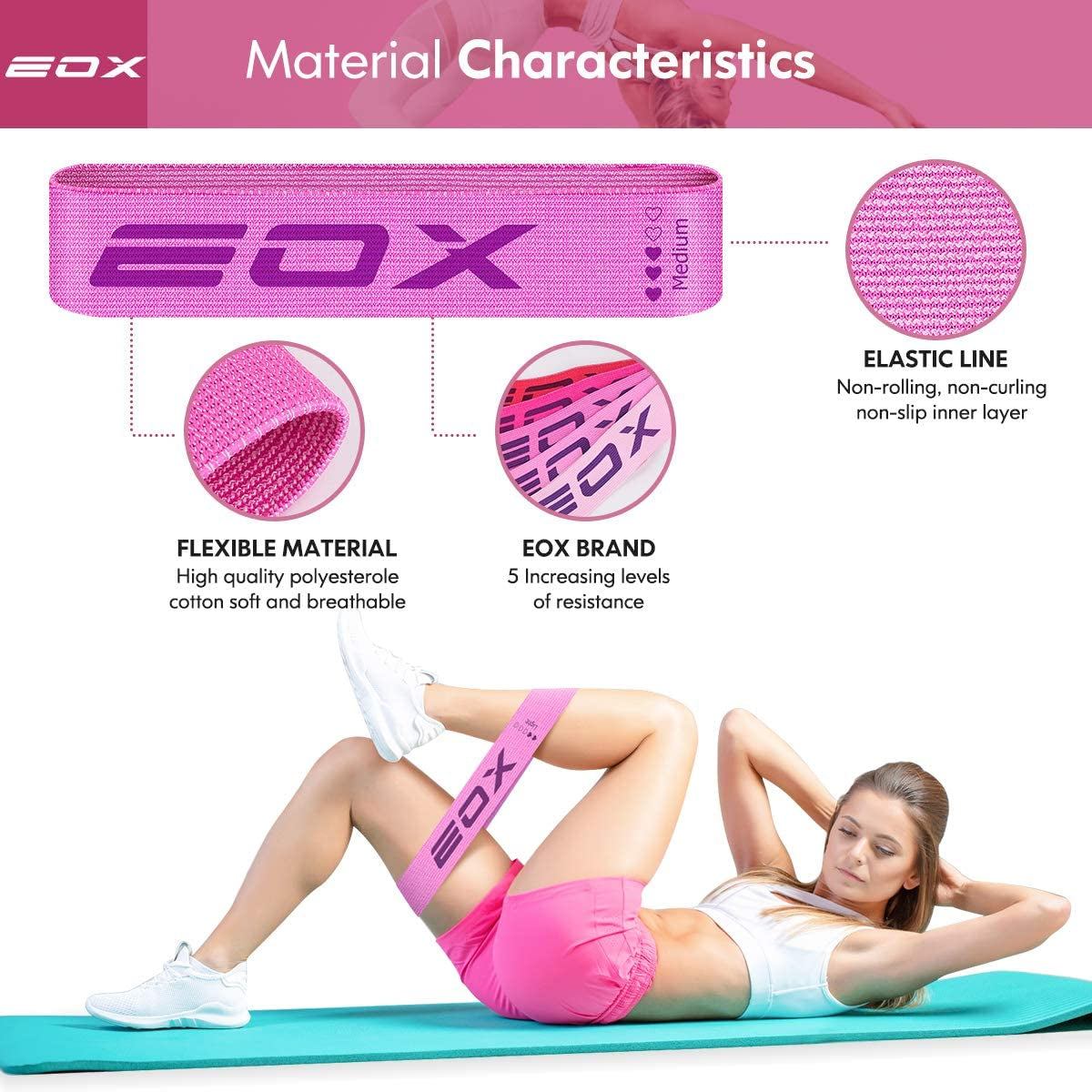 Exercise Resistance Bands,5 Resistance Levels Hip Training Bands (Pink)